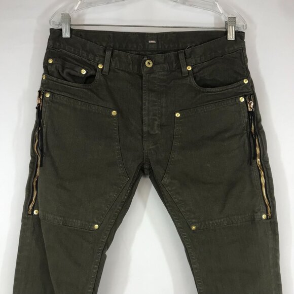 MR. COMPLETELY - MENS 32 - OLIVE DOUBLE PANEL ZIPPERS JEANS Rockstar Goth Grunge - Picture 2 of 8